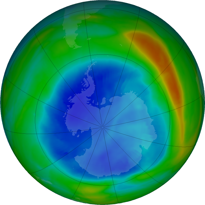 Antarctic ozone map for 22 August 2021